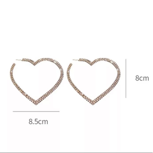 White Gold Plated Oversized Diamond Heart Hoop Earrings - Picture 14 of 14